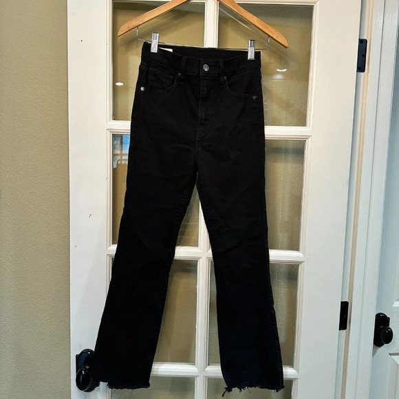 LEVI'S PREMIUM Stretch Straight Leg Raw Hem Black Denim Jeans - 25 - Picture 3 of 11